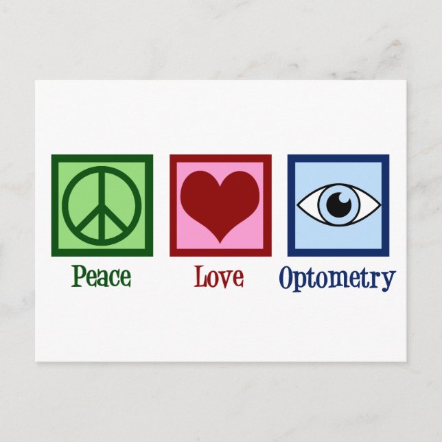 Postal Optometrist Peace Love Optometry Blue Eye Médica (Anverso)