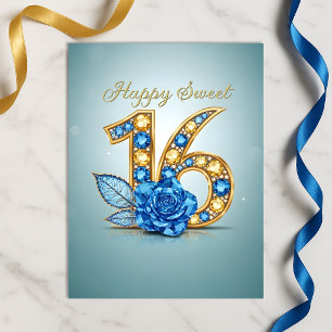 Postal Opulenta Rosa de Oro Azul Zafiro Dulces 16