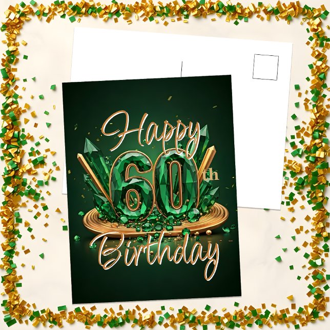 Postal Opulento verde esmeralda y oro 60 cumpleaños (Subido por el creador)