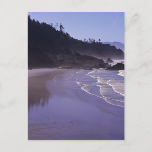Postal OR, Ecola SP, Indian Beach con niebla matutina