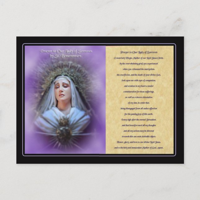 Postal Oración a Nuestra Señora de los Dolores. (Anverso)