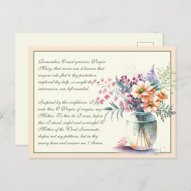 Postal Oración católica al recuerdo de Melocotón a la Vir (Anverso / Reverso)