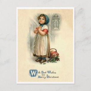 Postal Oración de Navidad de niña, religioso, vintage
