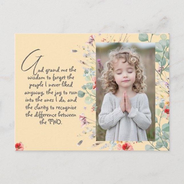Postal Oración personalizada de sabiduría con foto, nombr (Anverso)