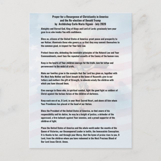 Postal Oración por el presidente Trump y Estados Unidos - (Anverso)
