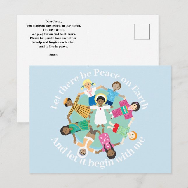 Postal Oración por la paz de Jesús y niños (Anverso / Reverso)