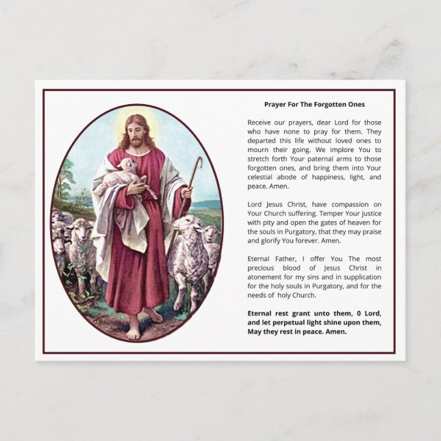 Postal Oración Purgatoria Católica Jesús Buen Pastor (Anverso)