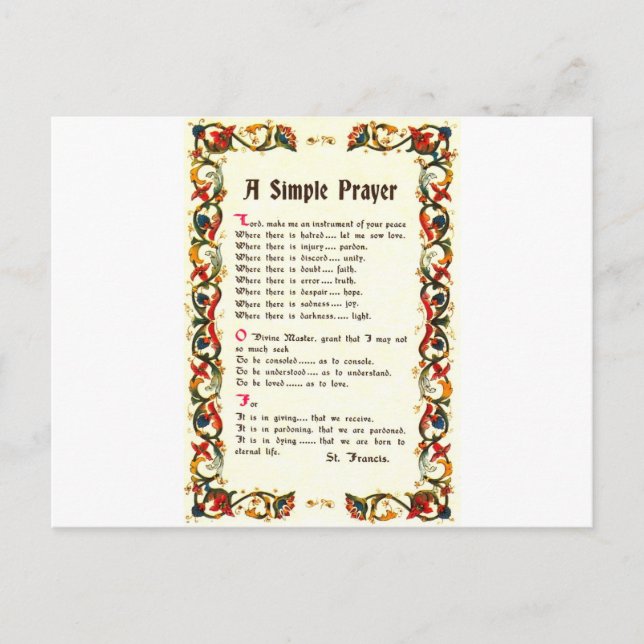 Postal Oración Simple Florentina=St. Francisco (Anverso)