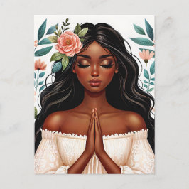 Postal Orando a la mujer negra floral arte afroamericano