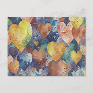 Postal orange pink blue yellow hearts