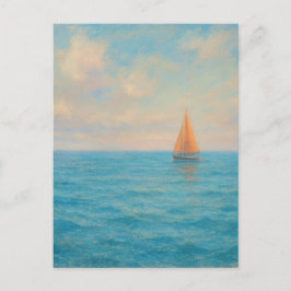 Postal Orange Sailboat Voyage - Pastel Painting Style Art
