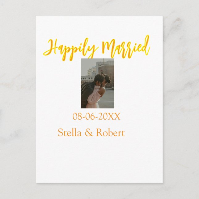 Postal Orange yellow retro photo happily married couple (Anverso)