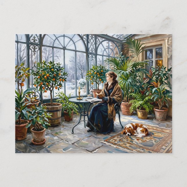 Postal Orangerie acogedora de invierno con Cavalier Spani (Anverso)