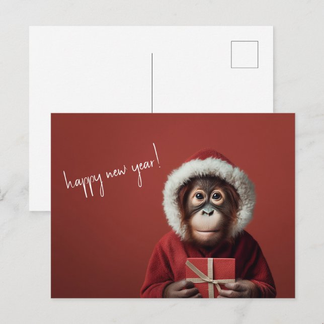 Postal Orangutan Santa Feliz Año Nuevo (Anverso / Reverso)