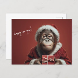 Postal Orangutan Santa Feliz Año Nuevo