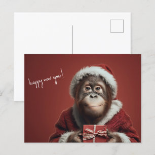 Postal Orangutan Santa Feliz Año Nuevo