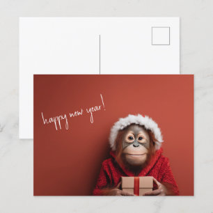 Postal Orangutan Santa Feliz Año Nuevo