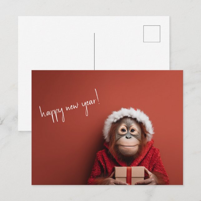 Postal Orangutan Santa Feliz Año Nuevo (Anverso / Reverso)