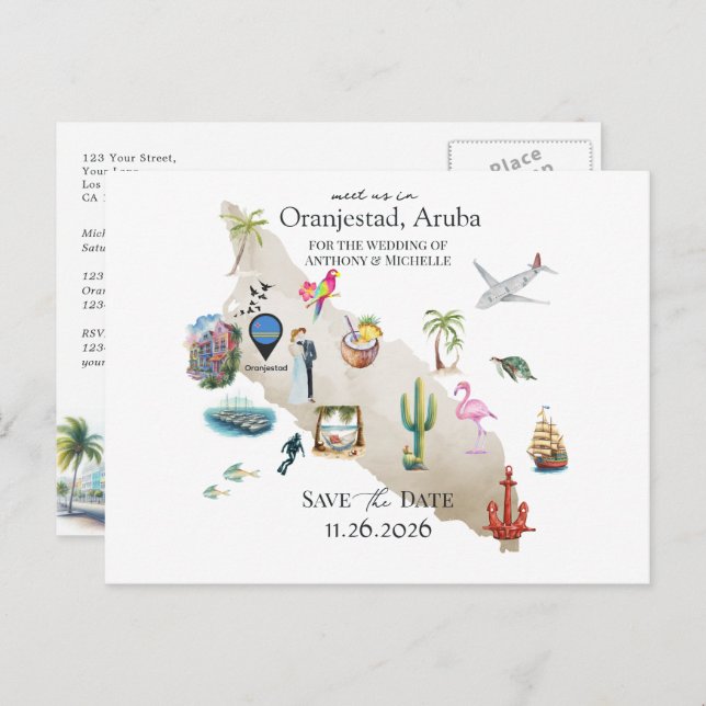 Postal Oranjestad Aruba Destination Wedding Save the Date (Anverso / Reverso)