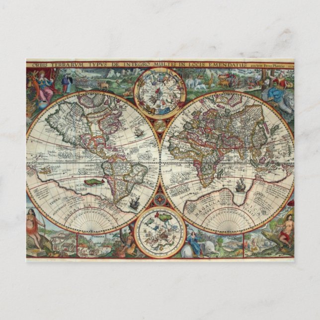 Postal Orbis Terrarum 1594 - Famoso Mapa Mundial (Anverso)