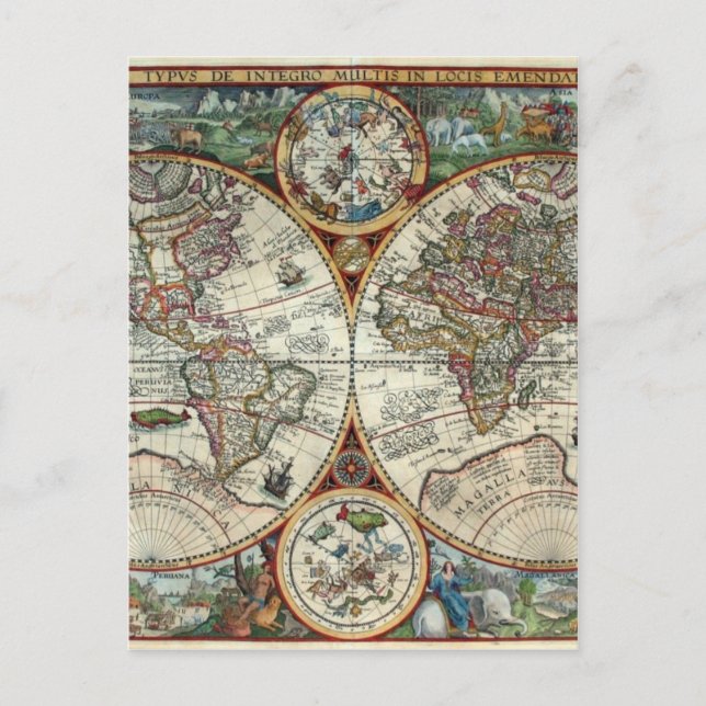 Postal Orbis Terrarum 1594 - Famoso Mapa Mundial (Anverso)