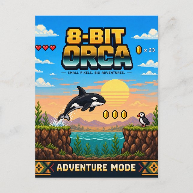 Postal Orca, Arte de Pixel Retro de 8 Bits (Anverso)