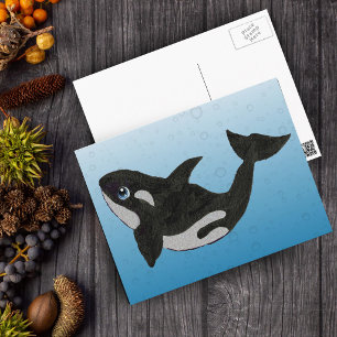 Postal Orca Asesina de Dibujos Animados Adorable en Burbu