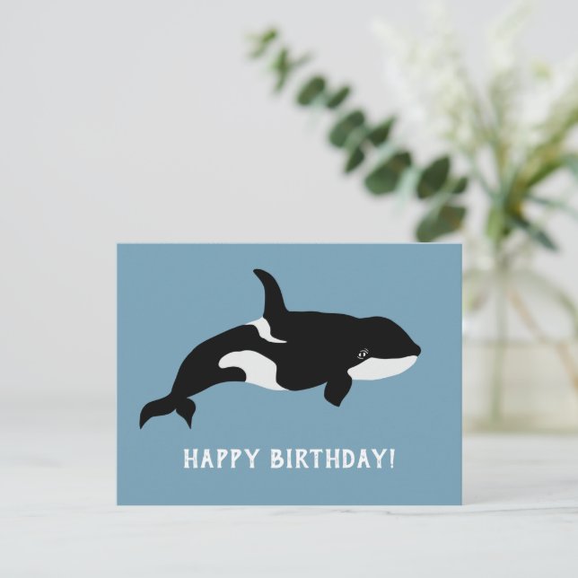 Postal Orca Ballena Ilustracion Cetacea Feliz cumpleaños (Anverso de pie)