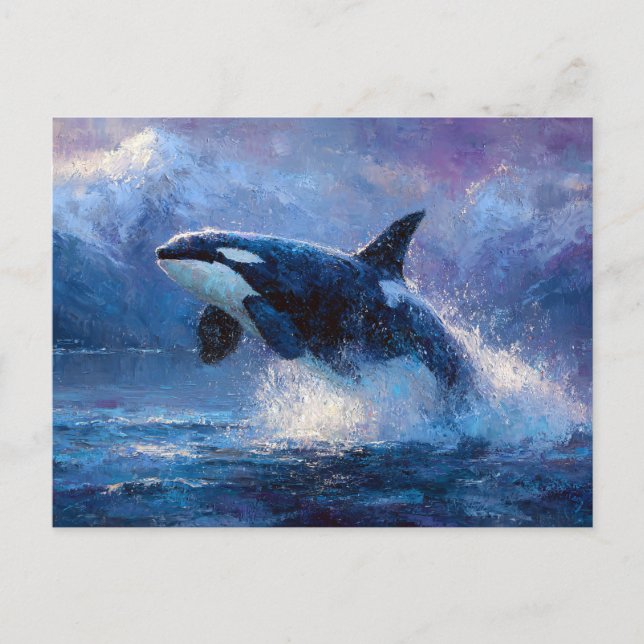 Postal Orca Breaching Near Snowy Mountains (Anverso)