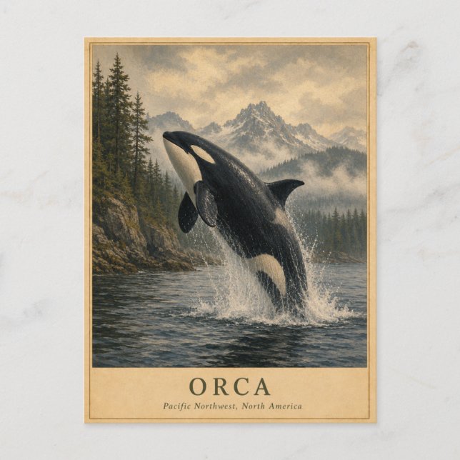Postal Orca Pacífico Noroeste VINTAGE (Anverso)