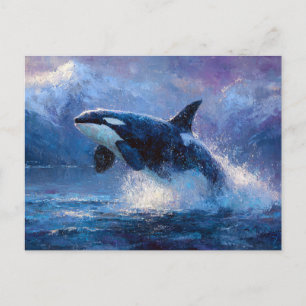 Postal Orca Rompiendo la Superficie Cerca de Montañas Nev