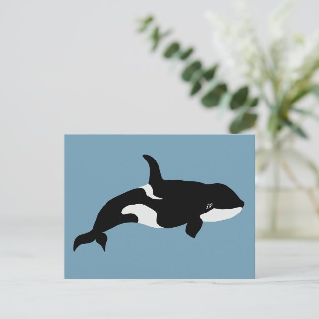 Postal Orca Whale Ilustracion Cetacea Blue (Anverso de pie)