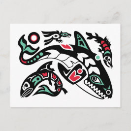 Postal Orca y salmones - gráfico de la orca de color del