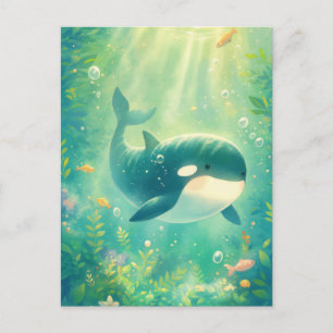 Postal Orcas Kawaii Lindas Océano Iluminado por el Sol