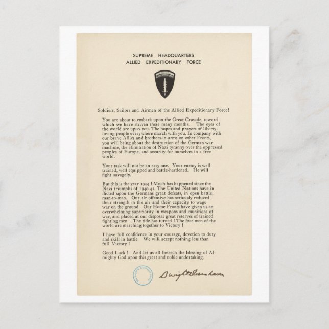 Postal Orden del día de Dwight D. Eisenhower (1944) (Anverso)