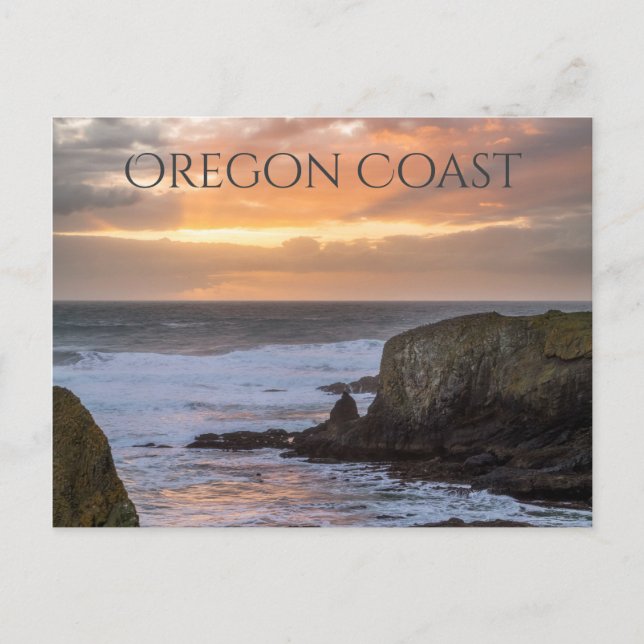 Postal Oregon Coast Yaquina Sunset Ocean Photo Souvenir (Anverso)