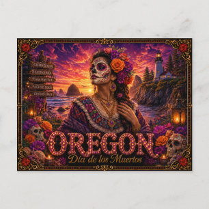 Postal Oregon Día de los Muertos Retro