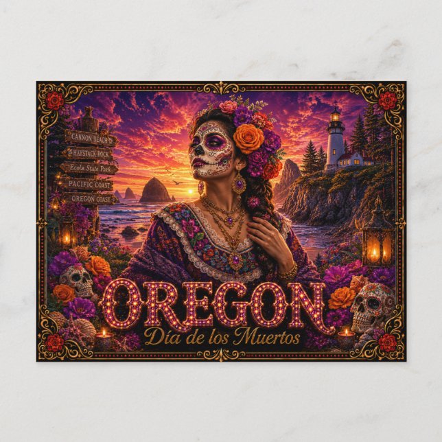 Postal Oregon Día de los Muertos Retro (Anverso)