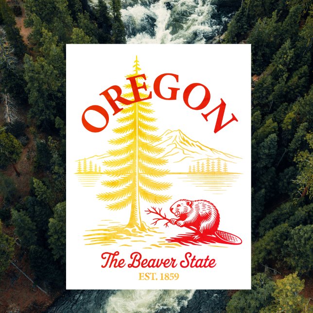 Postal Oregón El Estado del Castor Est. 1859 (Oregon The Beaver State Est. 1859 Postcard
)