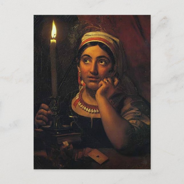 Postal Orest Kiprensky - Contador de fortuna con una vela (Anverso)