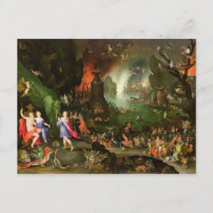 Postal Orfeo con arpa jugando a Plutón