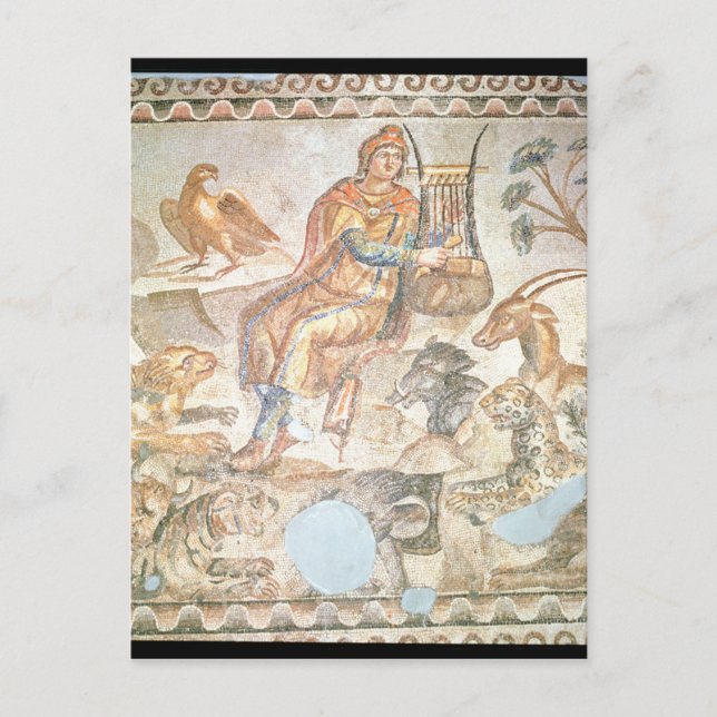 Postal Orfeo tocando a los animales, mosaico romano (Anverso)