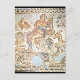 Postal Orfeo tocando a los animales, mosaico romano