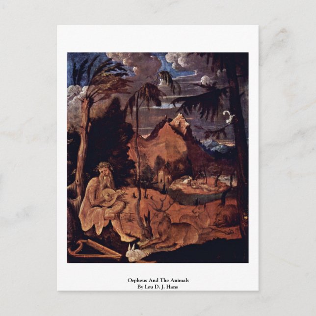 Postal Orfeo Y Animales De Leu D. J. Hans (Anverso)