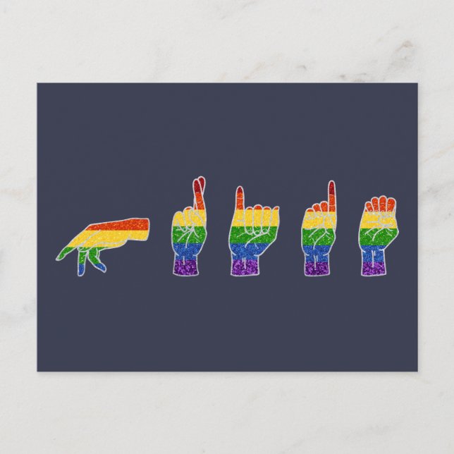 Postal Orgullo ASL Purpurina LGBT Rainbow (Anverso)