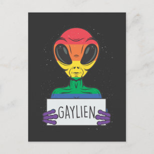 Postal Orgullo bisexual arcoiris de novio gay alienígena