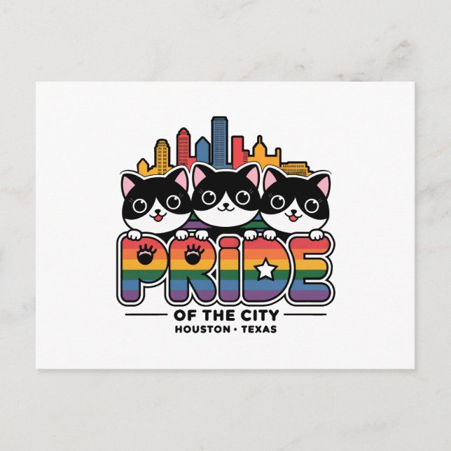Postal Orgullo de Houston City Texas Bandera arcoiris de  (Anverso)