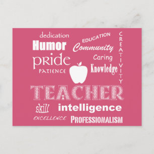 Postal Orgullo docente+Diseño de texto blanco/rosa
