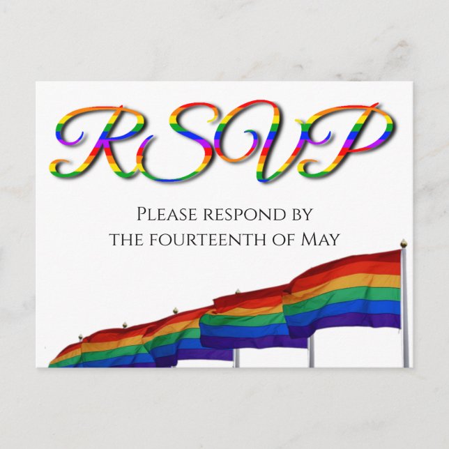 Postal Orgullo Gay Boda Arcoiris RSVP Postcard (Anverso)