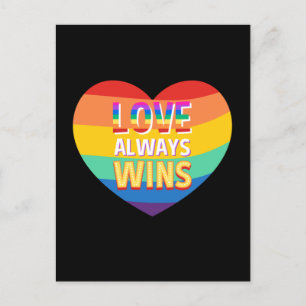 Postal Orgullo gay- el amor siempre gana. Color arcoiris.